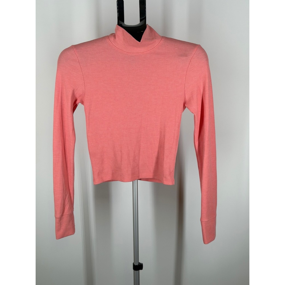 American Eagle Coral Pink Waffle Knit Mock Neck Long Sleeve Top Medium